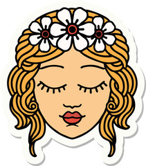tattoo style sticker of a maidens face