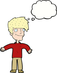 cartoon happy man with thought bubble