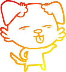 warm gradient line drawing cartoon dog sticking out tongue