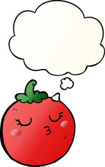 cartoon tomato and thought bubble in smooth gradient style