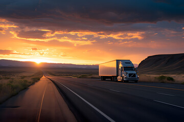 Semi Truck on Sunset Highway