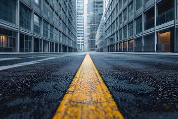 Empty Street With Yellow Line