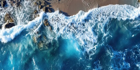 minimalistic design Aerial view of the ocean water surface and waves - obrazy, fototapety, plakaty