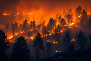 Forest Filled With Trees Covered in Fire