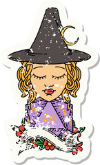 human mage with natural 20 D20 dice roll grunge sticker