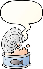 cartoon canned food and speech bubble in smooth gradient style