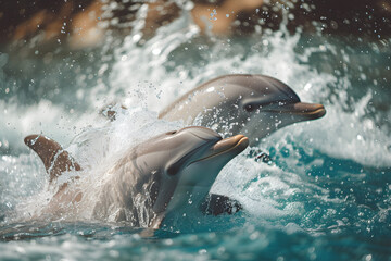 Playful Dolphins Frolicking in Water