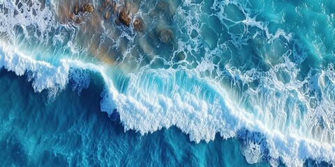 minimalistic design Aerial view of the ocean water surface and waves - obrazy, fototapety, plakaty