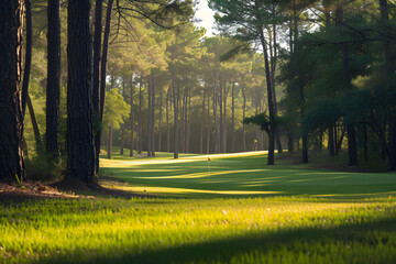 Scenic Golf Course Amidst Lush Trees and Verdant Grass