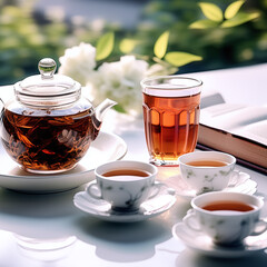 Pause tasse de thé au printemps