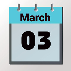 vector calendar page with date March 3, light colors