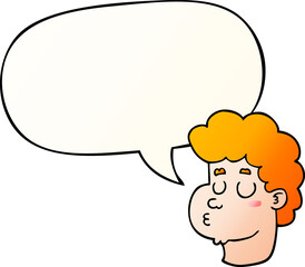 cartoon male face and speech bubble in smooth gradient style