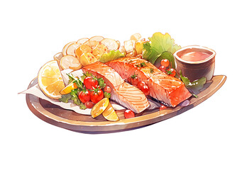 grilled salmon with lemon and salad