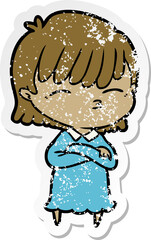 distressed sticker of a cartoon woman