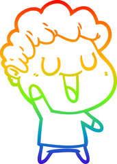 rainbow gradient line drawing laughing cartoon man