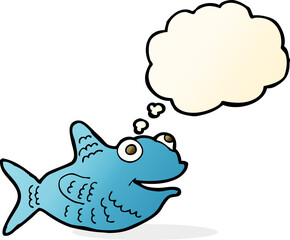 cartoon happy fish with thought bubble