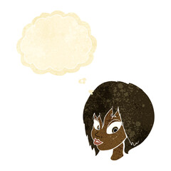 cartoon pretty female face pouting with thought bubble