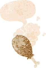 cartoon chicken leg and speech bubble in retro textured style