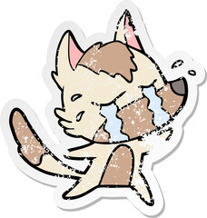 distressed sticker of a cartoon crying wolf