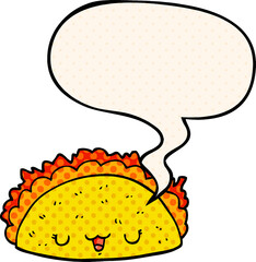cartoon taco and speech bubble in comic book style