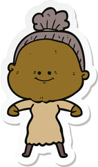 sticker of a cartoon happy old woman