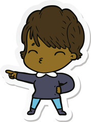 sticker of a cartoon woman thinking