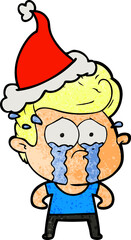 textured cartoon of a crying man wearing santa hat