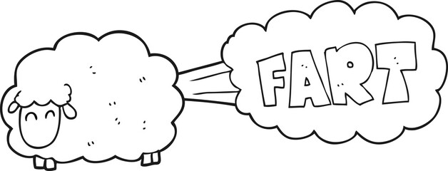 black and white cartoon farting sheep