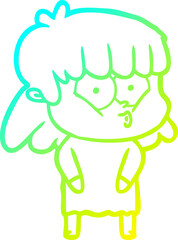 cold gradient line drawing cartoon whistling girl