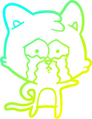 cold gradient line drawing cartoon crying cat