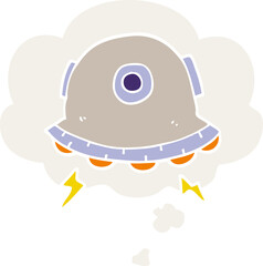 Obraz premium cartoon UFO and thought bubble in retro style