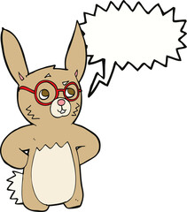 cartoon rabbit wearing spectacles with speech bubble