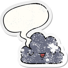 cute cartoon cloud and speech bubble distressed sticker
