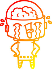 warm gradient line drawing cartoon crying robot