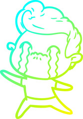 cold gradient line drawing cartoon man crying