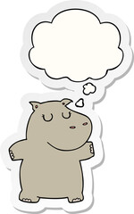 cartoon hippo and thought bubble as a printed sticker