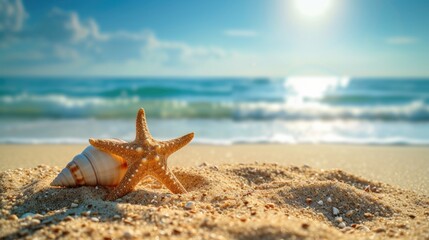 Fototapeta na wymiar Beach Scene with Starfish