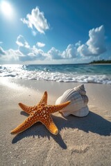 Fototapeta na wymiar Beach Scene with Starfish