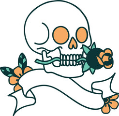 tattoo with banner of a skull