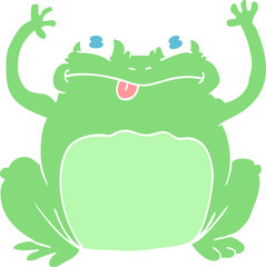 flat color illustration of a cartoon funny frog
