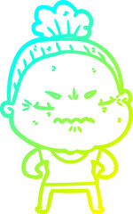 Obraz premium cold gradient line drawing cartoon annoyed old lady