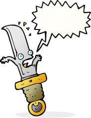 cartoon frightened knife with speech bubble