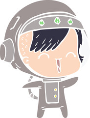 happy flat color style cartoon space girl