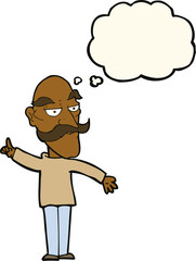 cartoon old man telling story with thought bubble