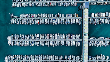 Aerial view of marina and blue waters of Brighton and Hove, East Sussex, UK - Powered by Adobe