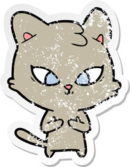 distressed sticker of a cute cartoon cat