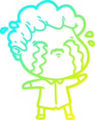 cold gradient line drawing cartoon man crying