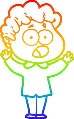 rainbow gradient line drawing cartoon man gasping in surprise