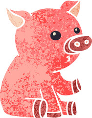 quirky retro illustration style cartoon pig