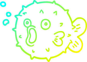cold gradient line drawing cartoon blow fish